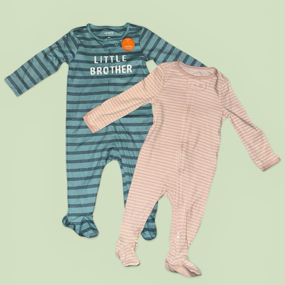 Carter's Striped Footies - Teal and Light Pink